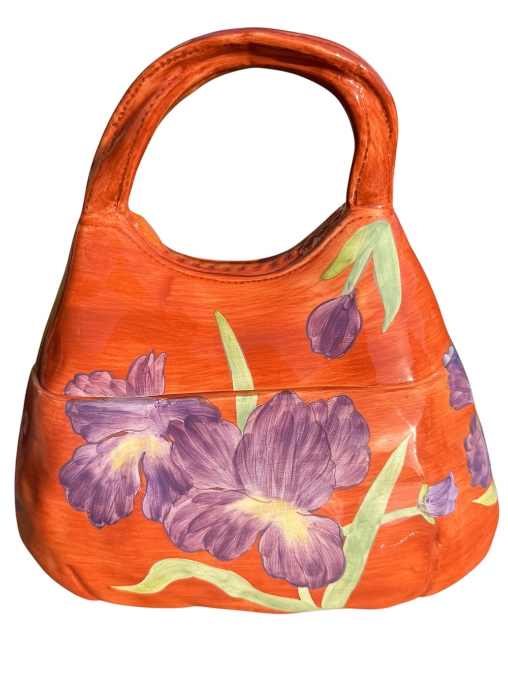 Vintage Floral Purse Cookie Jar Ceramic Hand Painted Cottagecore Kitchen Decor